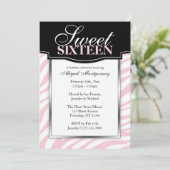 Roze Zebra Print Sweet 16 Birthday Invitations Kaart (Staand voorkant)