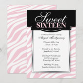 Roze Zebra Print Sweet 16 Birthday Invitations Kaart (Voorkant / Achterkant)