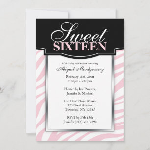 Roze Zebra Print Sweet 16 Birthday Invitations Kaart
