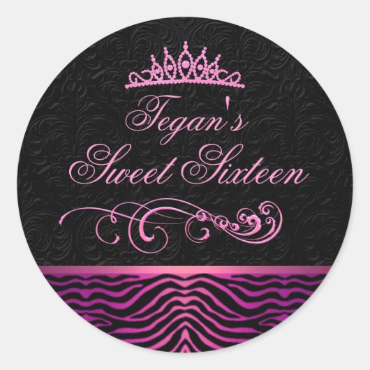 Roze Zebra Print Sweet 16 Envelop Sticker/seal Ronde Sticker (Voorkant)