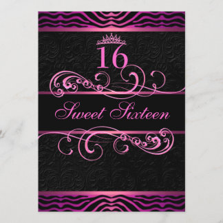 Roze Zebra Print & Swirl Sweet16 Verjaardag Uitnod Kaart