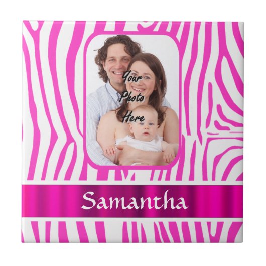 Roze zebra print tegeltje (Voorkant)