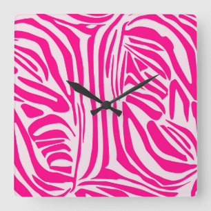 Roze zebra print vierkante klok