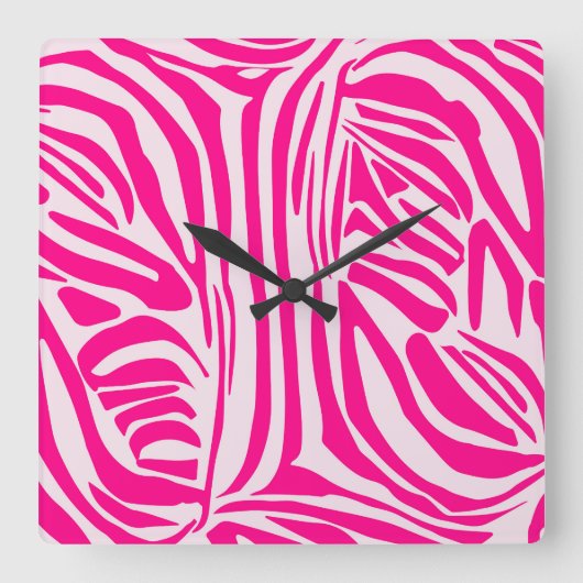 Roze zebra print vierkante klok (Voorkant)