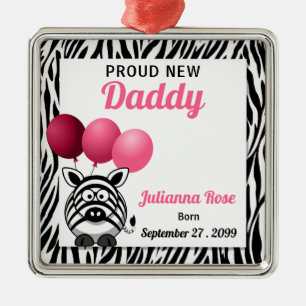 Roze Zebra Proud New Papa Metalen Ornament