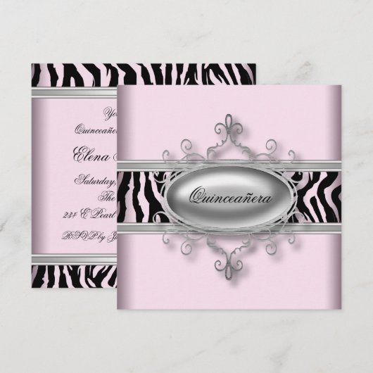 Roze Zebra Quinceanera Kaart (Voorkant / Achterkant)