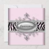 Roze Zebra Quinceanera Kaart (Voorkant)