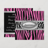 Roze Zebra Quinceanera Kaart (Voorkant / Achterkant)