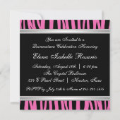 Roze Zebra Quinceanera Kaart (Achterkant)