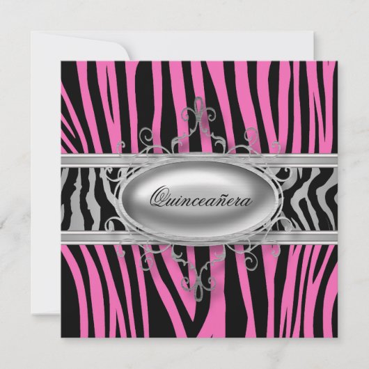 Roze Zebra Quinceanera Kaart (Voorkant)