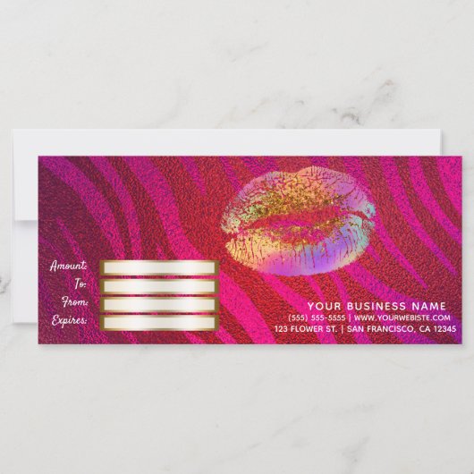 Roze Zebra regenbooglitter Lips Cadeaubon (Achterkant)