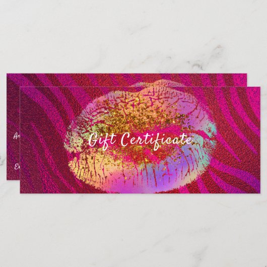 Roze Zebra regenbooglitter Lips Cadeaubon (Voorkant / Achterkant)