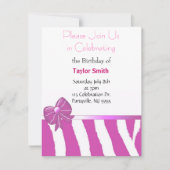 Roze Zebra ripes Birthday Uitnodiging (Voorkant)