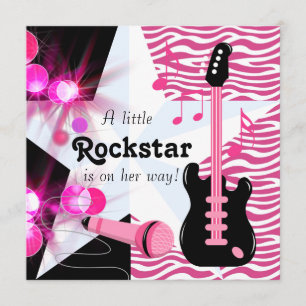 Roze zebra rockster babyshower voor meisje kaart