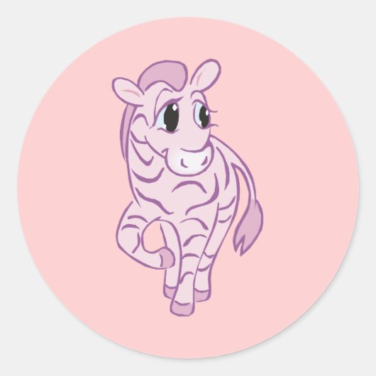 Roze Zebra Ronde Sticker (Voorkant)