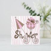 Roze Zebra Roze Bruin Baby Meisje Douche Kaart (Staand voorkant)