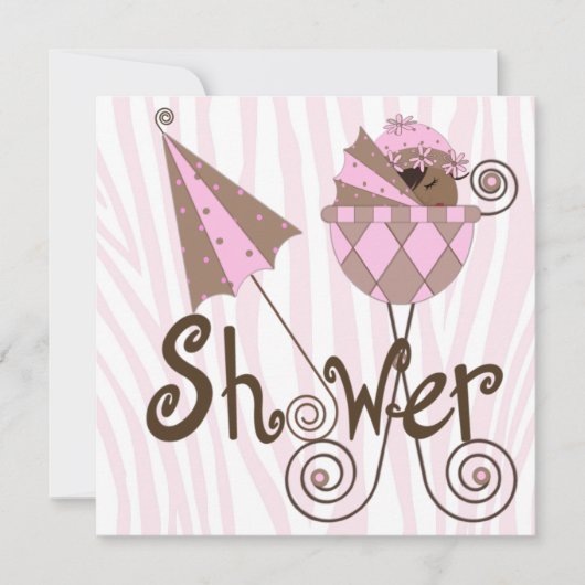 Roze Zebra Roze Bruin Baby Meisje Douche Kaart (Voorkant)