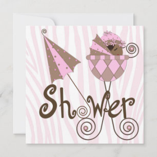 Roze Zebra Roze Bruin Baby Meisje Douche Kaart