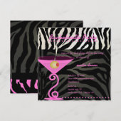 Roze Zebra/roze martini Bachelorette Party Kaart (Voorkant / Achterkant)