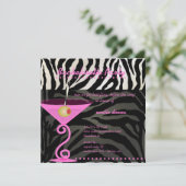 Roze Zebra/roze martini Bachelorette Party Kaart (Staand voorkant)