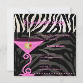 Roze Zebra/roze martini Bachelorette Party Kaart (Voorkant)