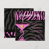 Roze Zebra/roze martini Bachelorette Party Kaart (Voorkant / Achterkant)
