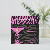 Roze Zebra/roze martini Bachelorette Party Kaart (Staand voorkant)