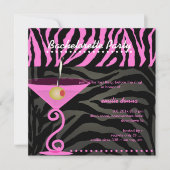 Roze Zebra/roze martini Bachelorette Party Kaart (Voorkant)