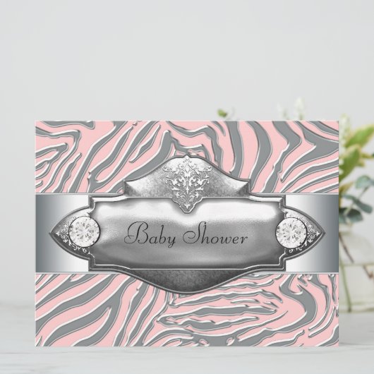 Roze Zebra Roze Zebra Baby Meisje Douche Kaart (Staand voorkant)