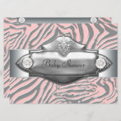 Roze Zebra Roze Zebra Baby Meisje Douche Kaart (Voorkant / Achterkant)