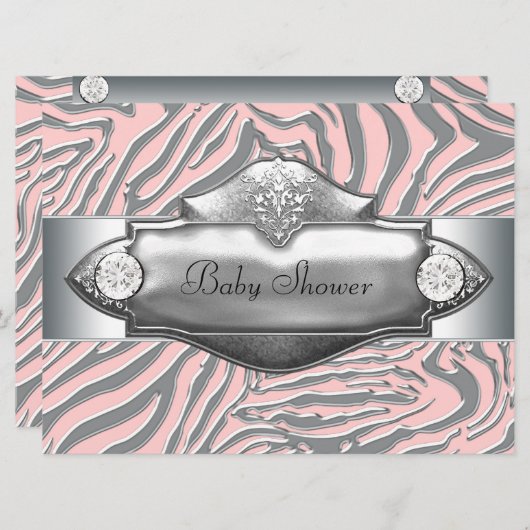 Roze Zebra Roze Zebra Baby Meisje Douche Kaart (Voorkant / Achterkant)