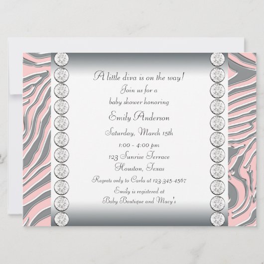 Roze Zebra Roze Zebra Baby Meisje Douche Kaart (Achterkant)