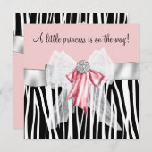 Roze Zebra Roze Zwarte Prinses Baby shower Kaart (Voorkant / Achterkant)