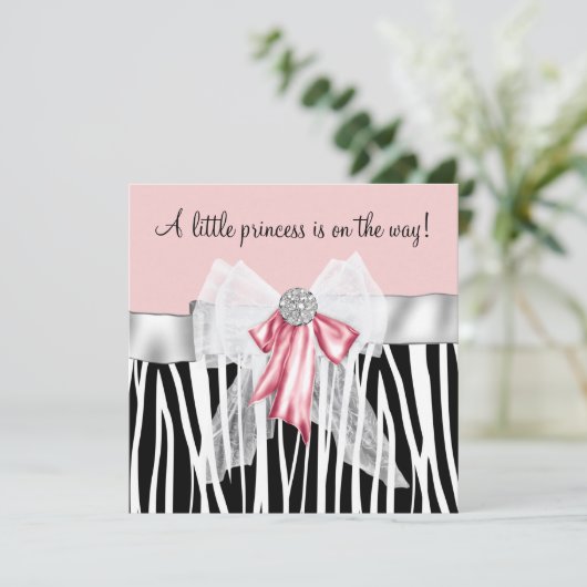 Roze Zebra Roze Zwarte Prinses Baby shower Kaart (Staand voorkant)