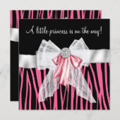 Roze Zebra Roze Zwarte Prinses Baby shower Kaart (Voorkant / Achterkant)
