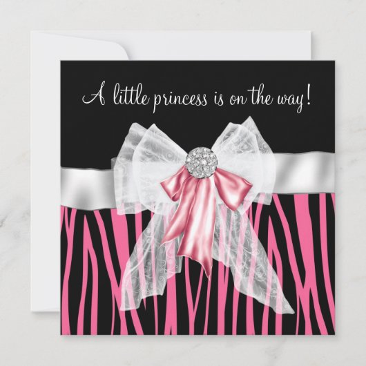 Roze Zebra Roze Zwarte Prinses Baby shower Kaart (Voorkant)