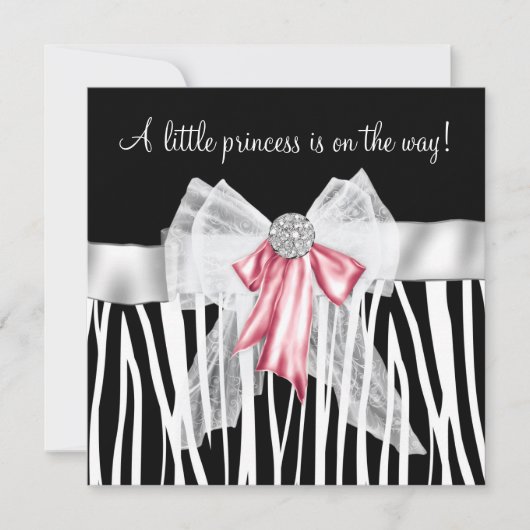 Roze Zebra Roze Zwarte Prinses Baby shower Kaart (Voorkant)