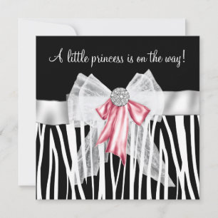 Roze Zebra Roze Zwarte Prinses Baby shower Kaart