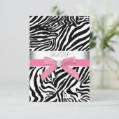 Roze Zebra RSVP-kaart RSVP Kaartje (Staand voorkant)