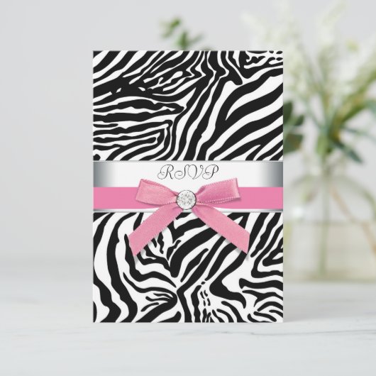 Roze Zebra RSVP-kaart RSVP Kaartje (Staand voorkant)