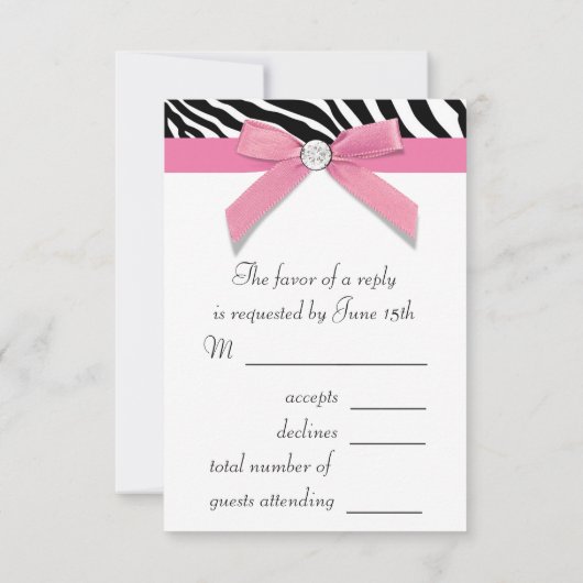 Roze Zebra RSVP-kaart RSVP Kaartje (Achterkant)