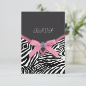 Roze Zebra RSVP-kaarten RSVP Kaartje (Staand voorkant)