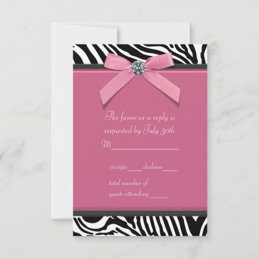 Roze Zebra RSVP-kaarten RSVP Kaartje (Achterkant)