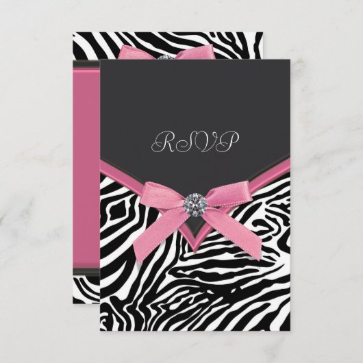 Roze Zebra RSVP-kaarten RSVP Kaartje (Voorkant / Achterkant)