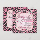 Roze Zebra Sequin 40th Birthday Party Invitations Kaart (Voorkant / Achterkant)
