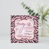 Roze Zebra Sequin 40th Birthday Party Invitations Kaart (Staand voorkant)