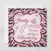 Roze Zebra Sequin 40th Birthday Party Invitations Kaart (Voorkant)