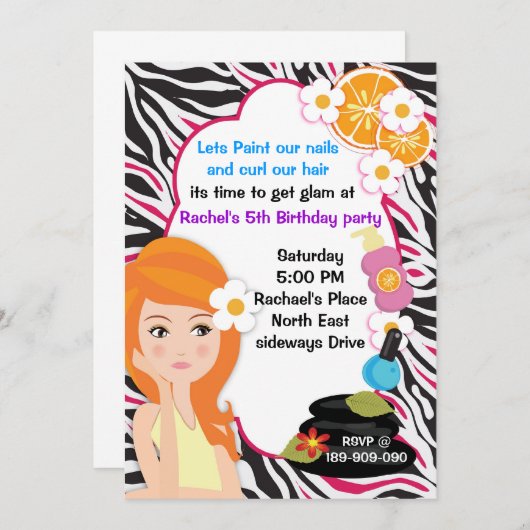 Roze Zebra spa-uitnodiging Kaart (Voorkant / Achterkant)