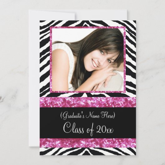 Roze Zebra Sparkle Girls Graduparty Kaart (Voorkant)
