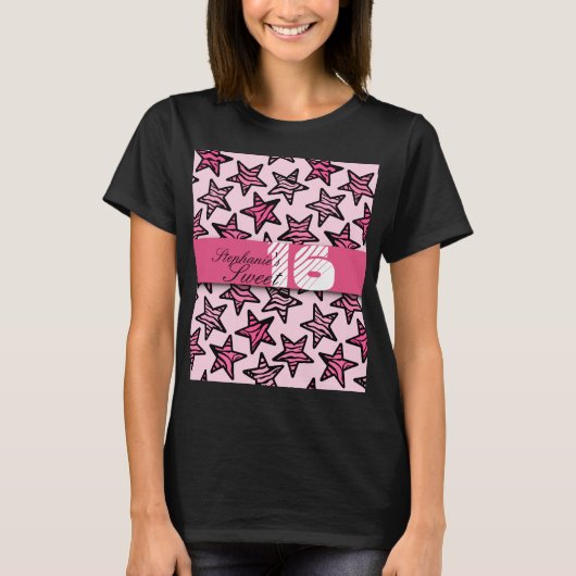 Roze zebra sterren Sweet 16 Verjaardag Tshirt (Voorkant)